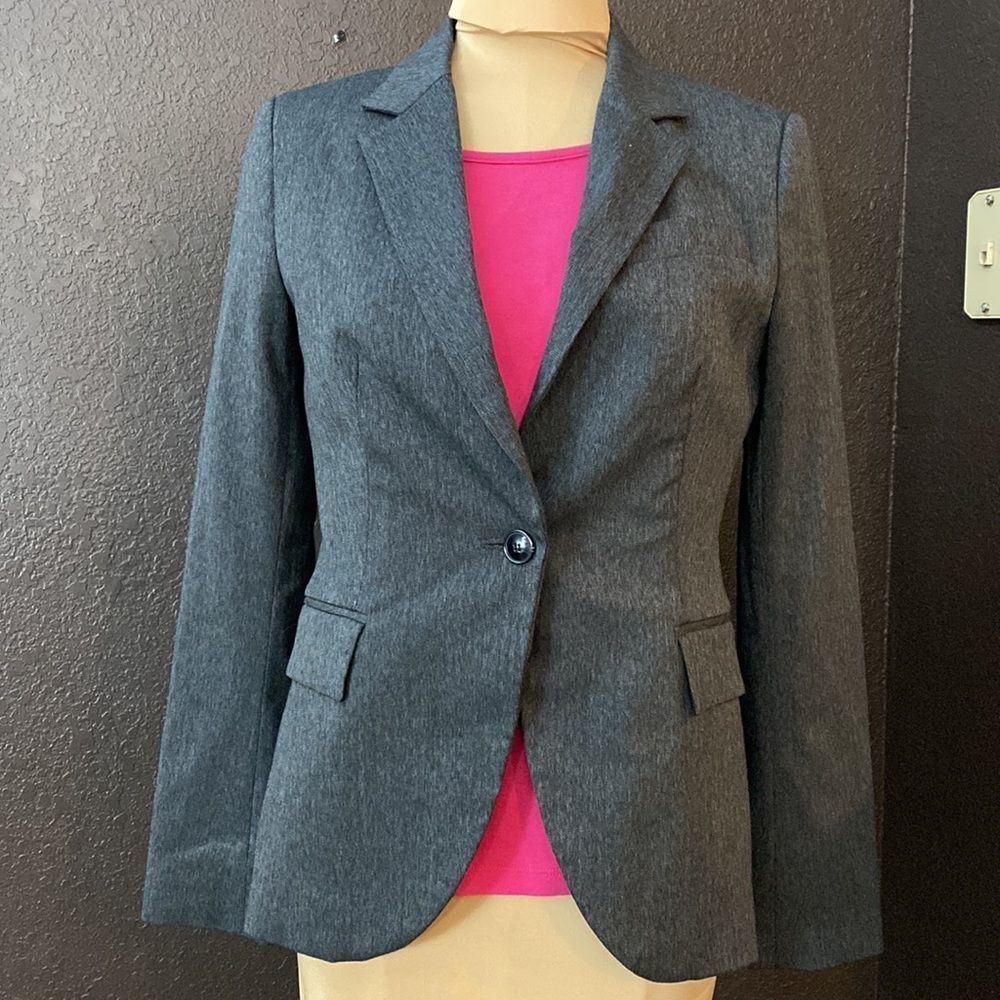 ZARA Basic black fine herringbone button front blazer suit jacket